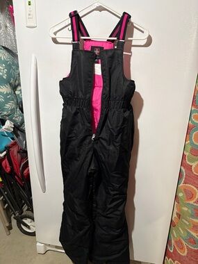 Swiss Tech Kids Black Snow Overalls with Pink Lining